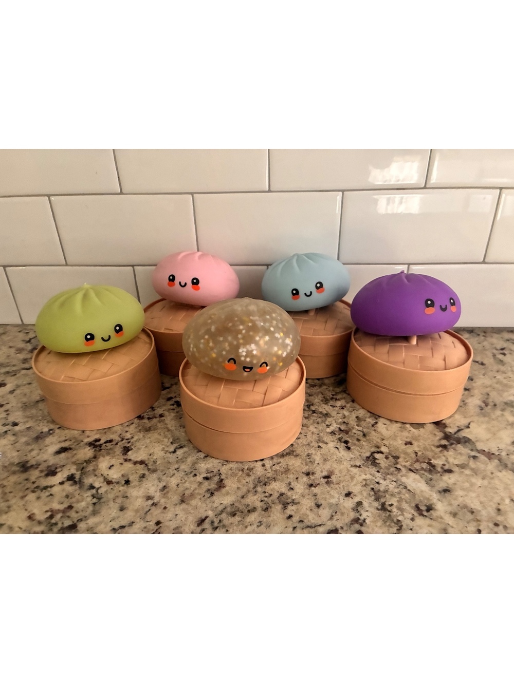 Rare Gold Glitter plus a set of 4 Cute Dumplings with Bamboo Basket Boxes